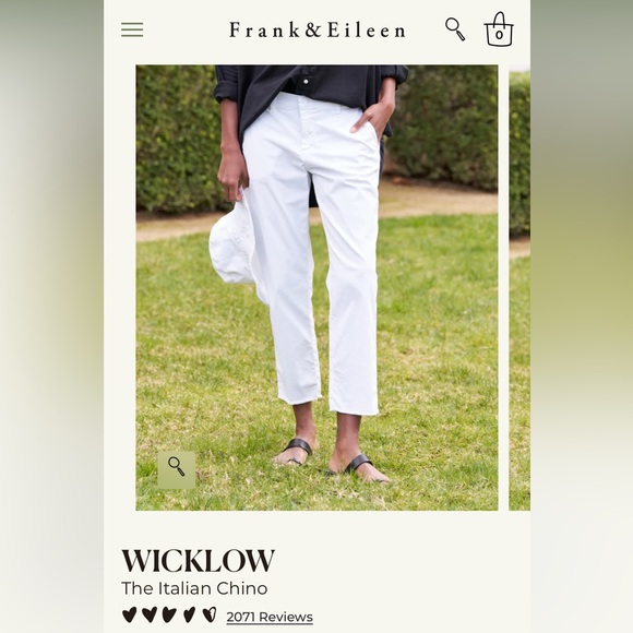 Frank & Eileen Wicklow Pants Women’s 8 Italian Twill Raw Hem Made In USA $298